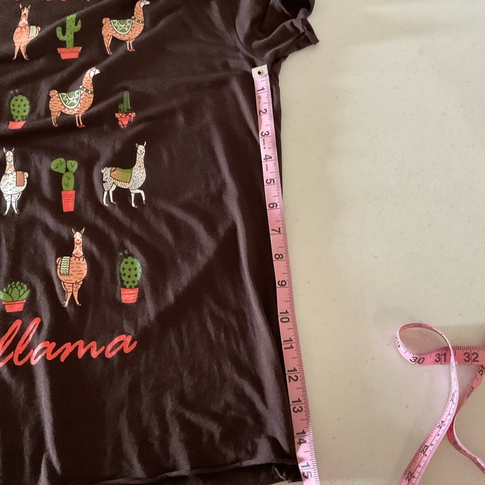 Cruel Denim Graphic Tee Stretch “Less Drama More Llama” Brown Raw Hem Size L - Picture 5 of 9